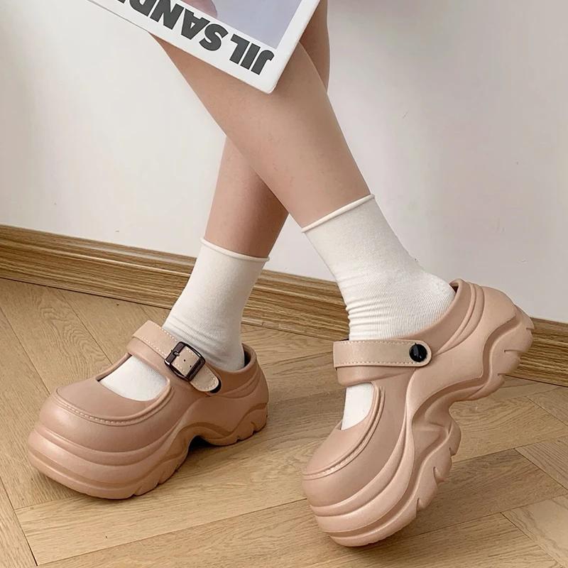 Fashion Buckle Strap Thick Bottom Mary Jane Sandals Women Mix Color Chunky Platform Slippers Woman Summer Fashion Eva Wedge Heel Sandals