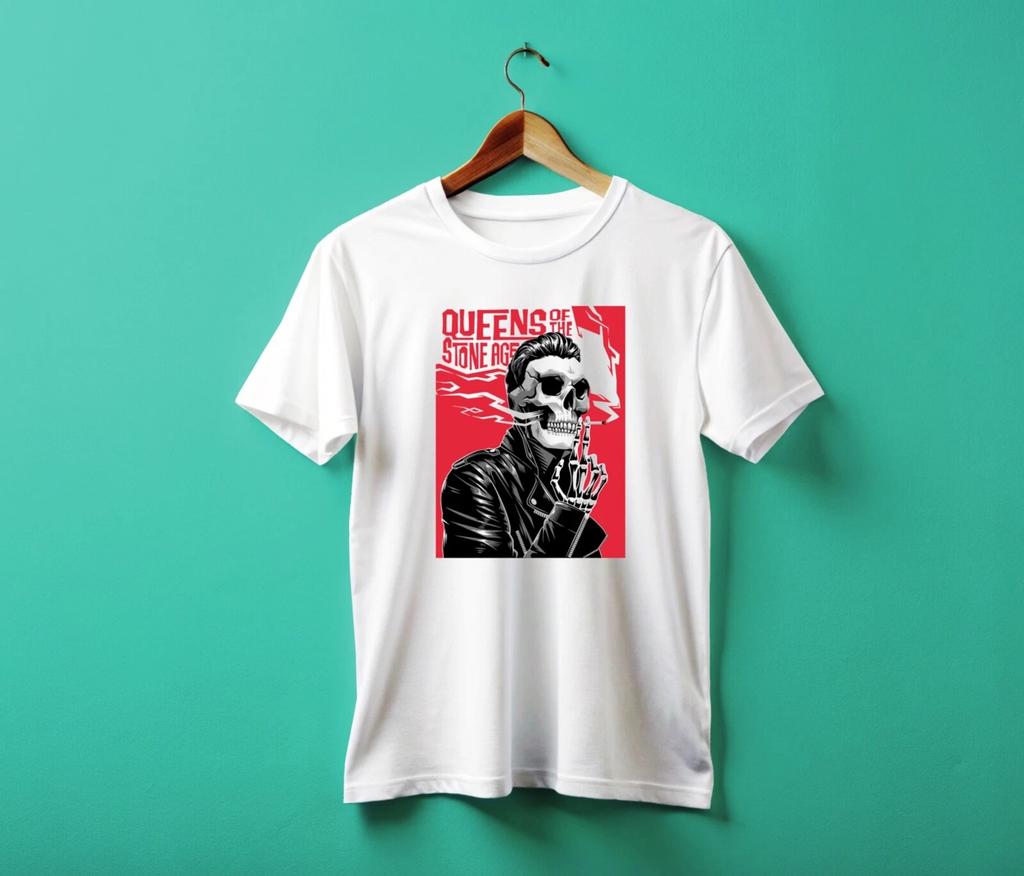 Men's and Women's T-shirts Queens of the Stone Age Metal Punk Rock Short Sleeve White
