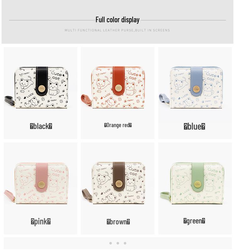 Japanese Cute Kitten Women's Wallet: Short Student Card Holder & Zipper Coin Purse