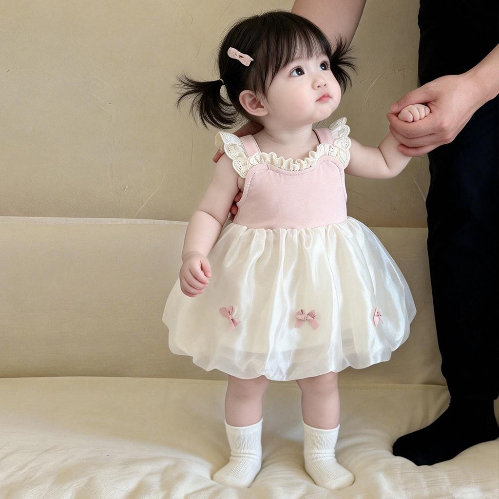 Summer Baby Girl Princess Dress Sleeveless Infant Party Gown Toddler Lace Sundress for First Birthday Ceremony
