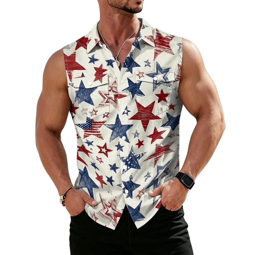Men's Workwear Lapel Button-Down Vest Shirt - Lightweight Sleeveless Top