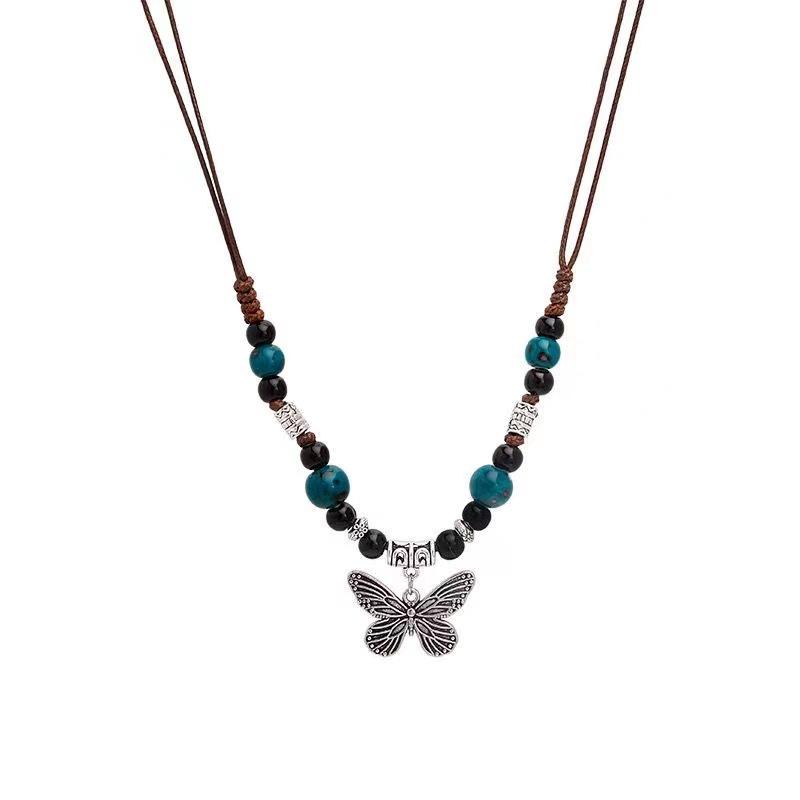 Retro Chinese Ethnic Butterfly Beaded Necklace - All-Match Ancient Style Clavicle Chain for Women