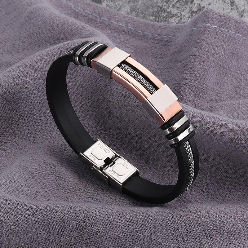 

Silicone Titanium Steel Men s Hip-Hop Punk Style Stainless Steel Bracelet рожевий колір золота