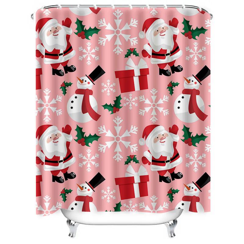 GAETU Festive Christmas Shower Curtain Snowman Holiday Bathroom Decor Waterproof Fabric Xmas Pattern Backdrop Festive Home Dec