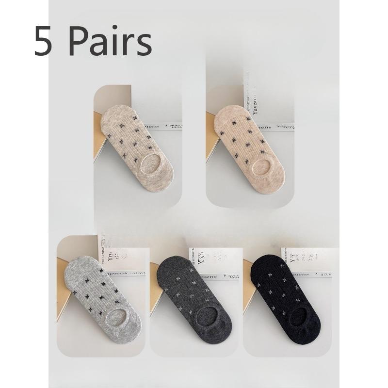 5 Pairs of  Women's Summer Thin Bow Mesh with A Shallow Mouth and Invisible Breathable Boat Socks