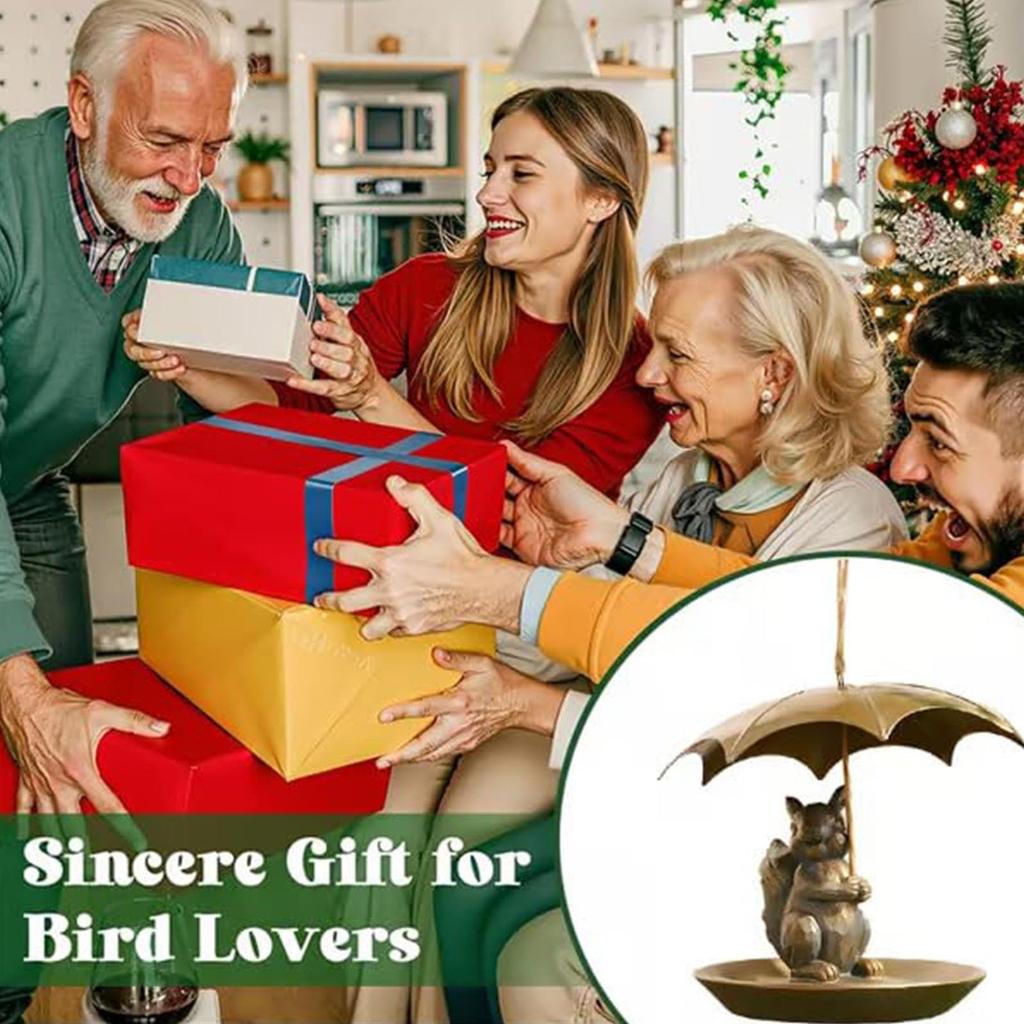 Ekorrfuglemater med paraply Søt ekorn som holder paraply design Fuglemater - for Hage Gårdsdekor, For Fugleelskere Menn Kvinner Gaver