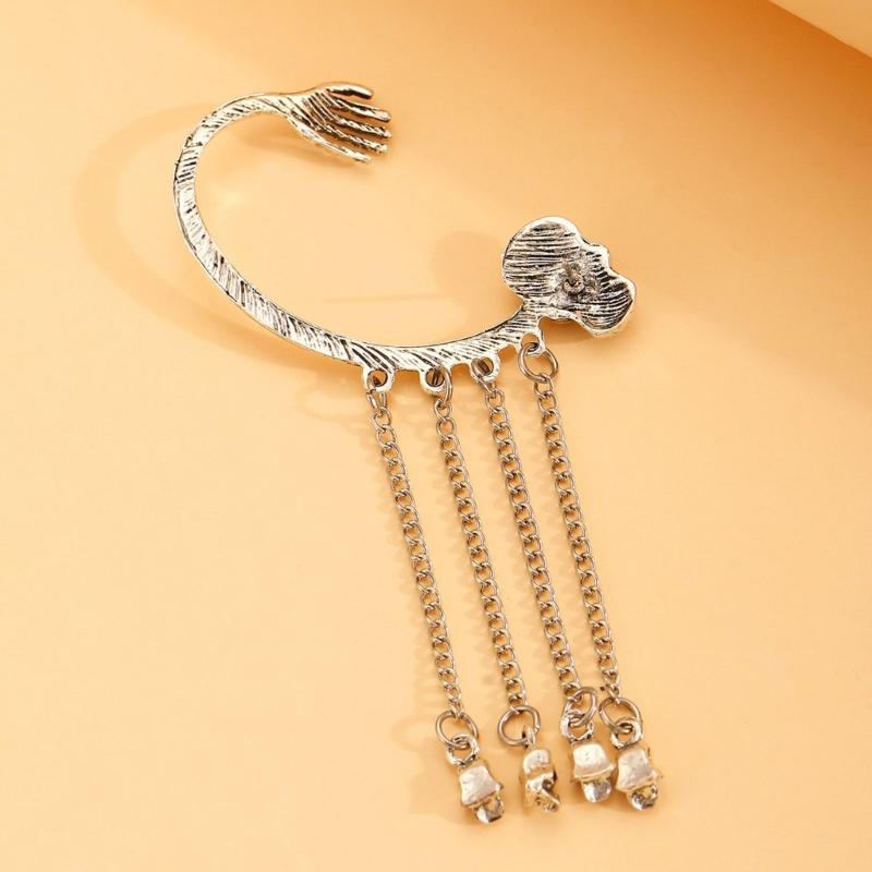 Unique Skull Tassels Earring Fashion Dangle Ear Cuff Comfortable Ear Jewelry Alloy Texture Suitable for Party Wear