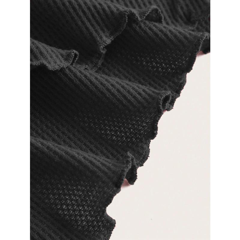 Women European Style Drawstring Irregular Slit Waffle Fitted Strapless Tube Crop Top