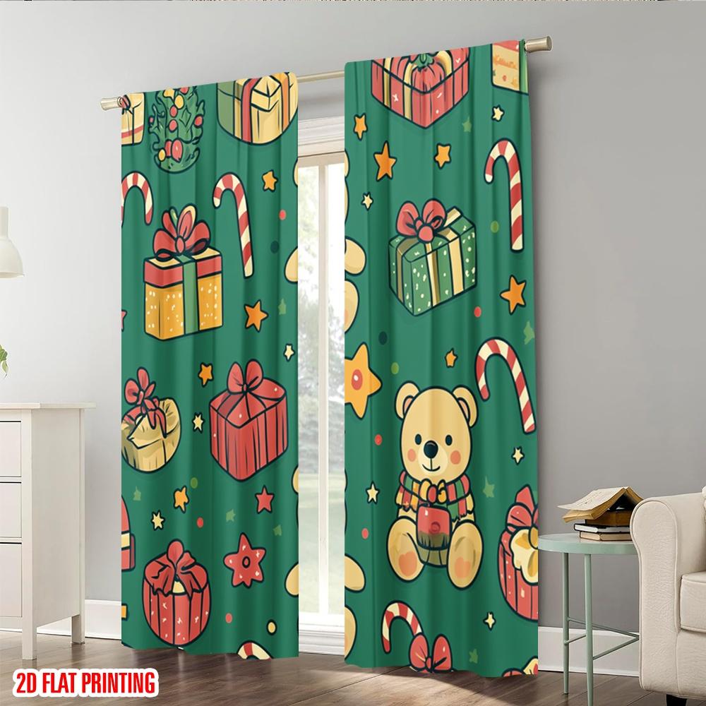 Plane Printing Curtains Christmas Bears Festive Gifts Versatile Polyester Without Rod Art Deco Curtain Set Of 2 Contemporary Made Washable