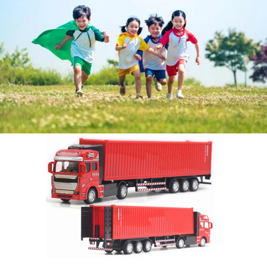 Pull Back Container Truck Toy High Simulation Plastic Alloy Container Truck Model for Boys Girls Children Gift