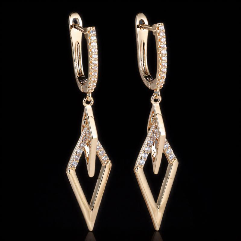 White Zircon Stone Hoop Earrings Luxury Female Vintage Gold Color Pendant Earring Wedding Jewelry For Women