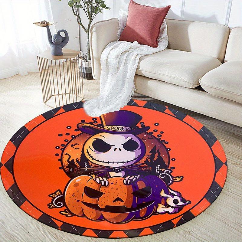 1pc Jack Skellington Pattern Round Area Rug , Bedroom Living Room Floor Mat , Playroom Bedroom Living Room Indoor Decor Rug , Aesthetic Room