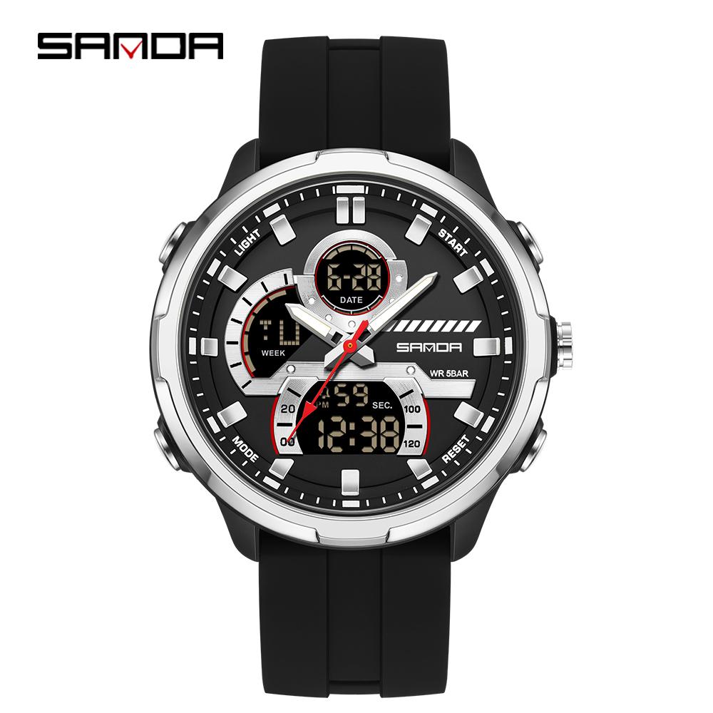 Electronic Watch Men's Dual Display Dial 5ATM Waterproof Night Light Stopwatch Multifunctional Sports Electronic Watch