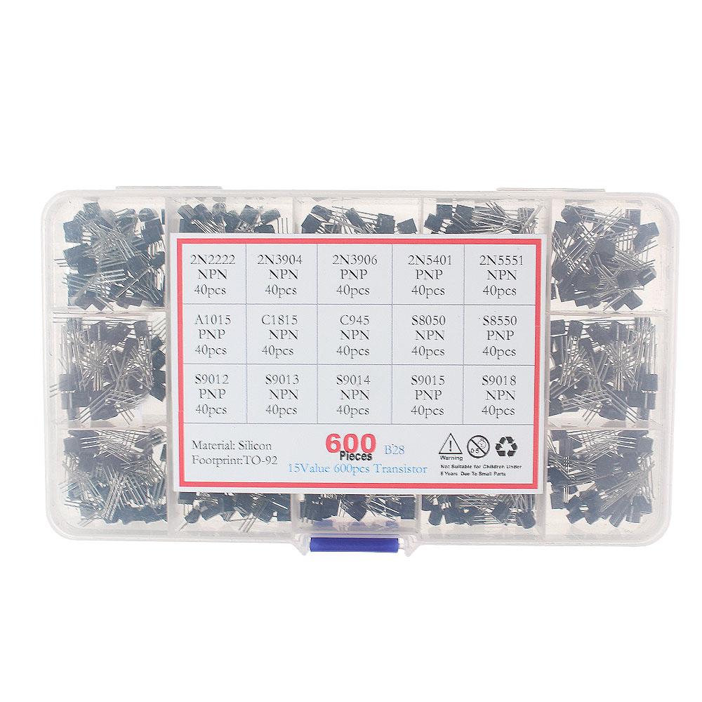 160/170/600 Stück Transistor-Sortiment-Kit - 15, 16, 17 Werte PNP NPN Set Inklusive S9012, S9013, 2N2222, S9015, S9018 TO-92