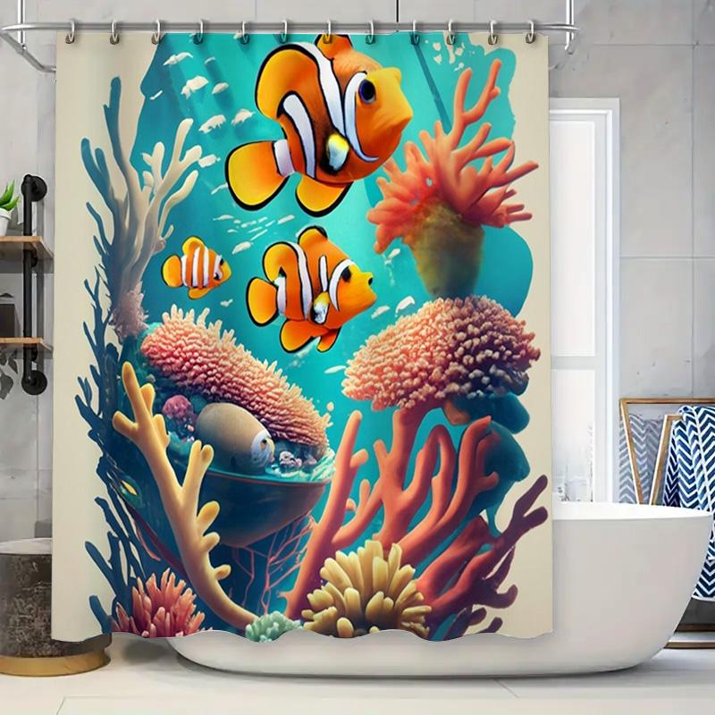 3D tištěný koupelnový sprchový závěs s potiskem ryb, korálů a akvária, voděodolná tkanina, dekorativní domácí vana, podšívka, doplňky v Ki
