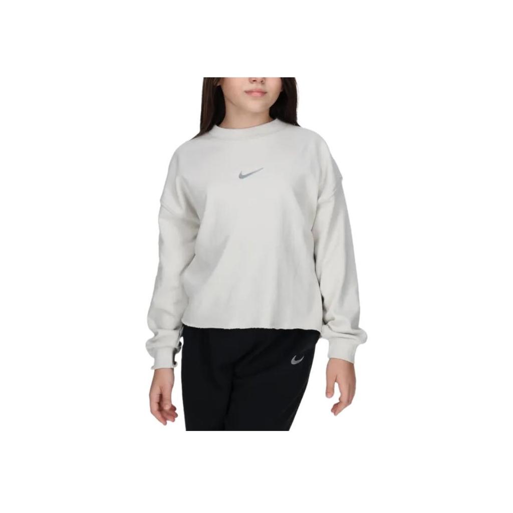 Nike Sportswear Solid Logo Ribbed Crewneck Loose Fit Sweatshirt Kids Sweatshirt White FN8652072