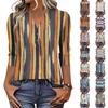Women’s Fashion Loose Fit Three Quarter Sleeve Top with Vertical Stripe Print and Button for Daily Wear