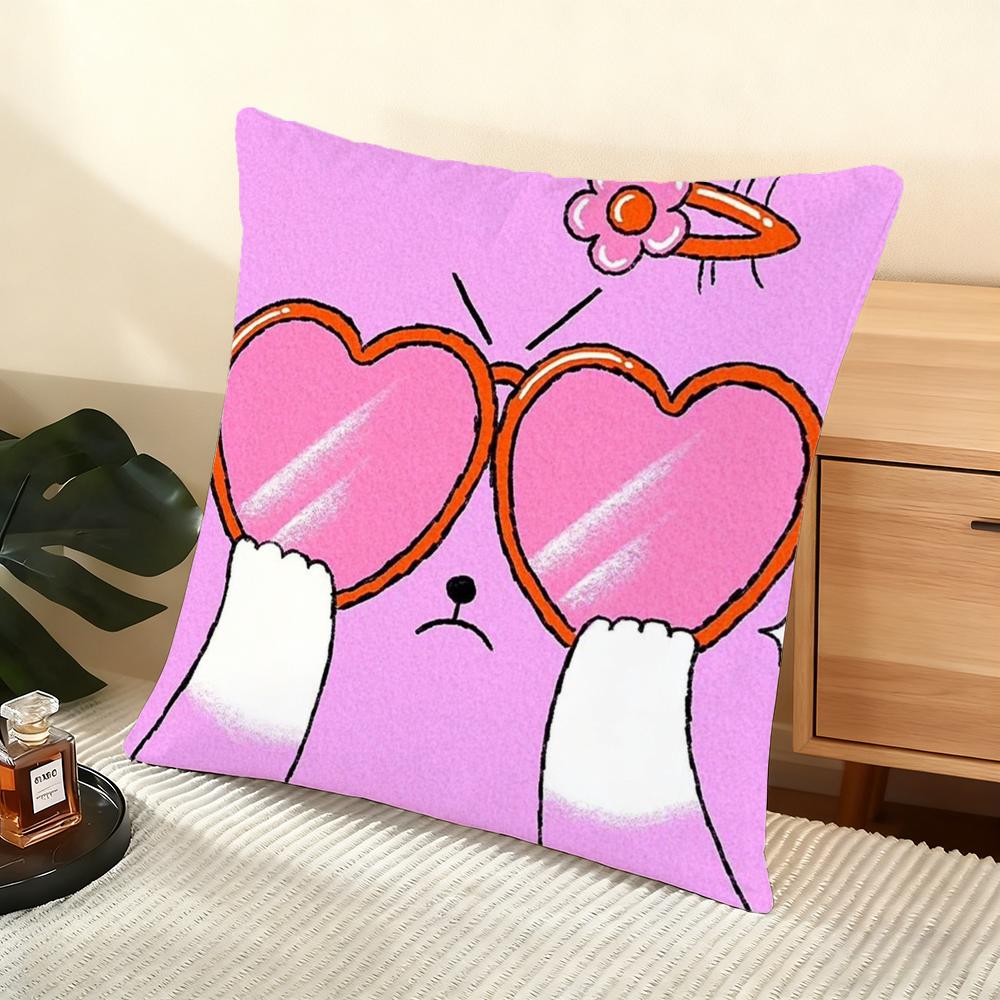 Cushion Cover Silky Short Plush Home Sofa Cushion Cover - Invisible Zipper Home Decoration Cute illustration art