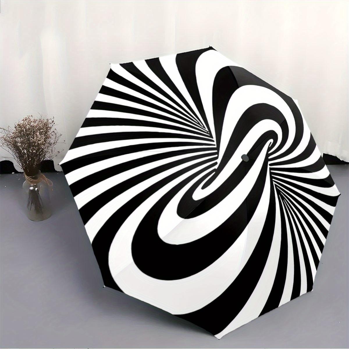 

Automatic Folding Umbrella Black and white swirling optical illusion. Portable collapsible design, casual outdoor accessory, f (as the picture,Iron&8K)