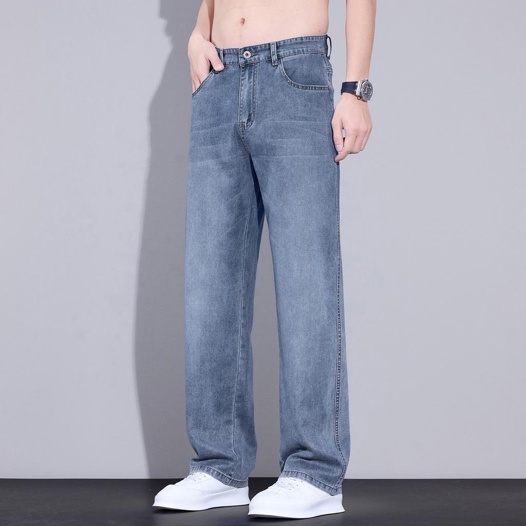 Tencel jeans new spring and summer thin casual elastic loose straight long pants men's summer thin