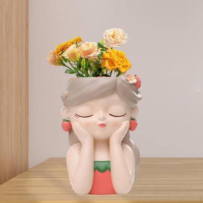 Bust Vase Indoor Plant Pot Decoration Figurine Flower Girl Shaped Planter for Office Balcony