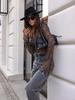 2025 Europe & America Spring/Summer V-neck Fashion Leopard Print Mesh Flare Sleeve Top for Women