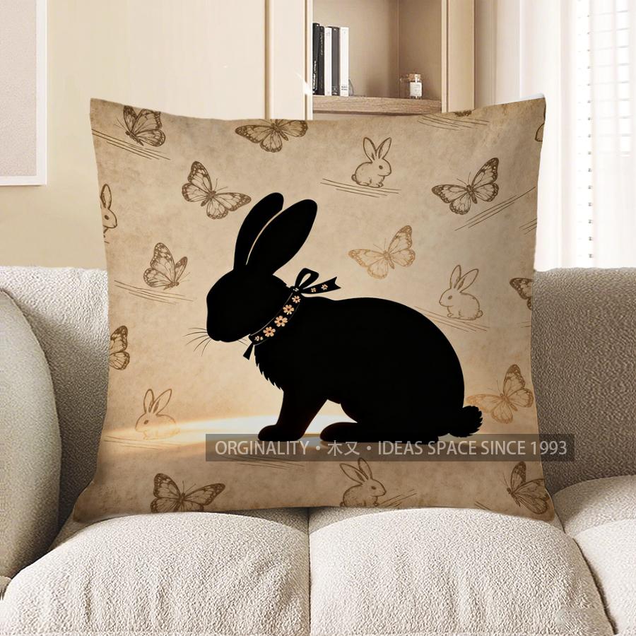 2D Silhouette Rabbit With Butterflies Decorative Pillow Pattern Cushion Cover Suitable For Sofa Bedroom Car Pillow Cover 40x40cm