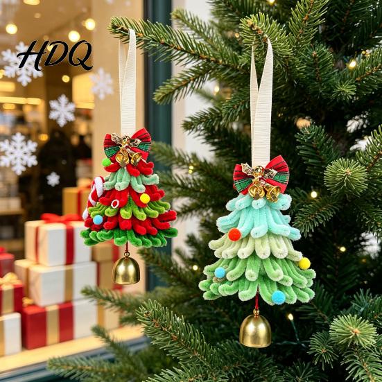 Festive Tabletop Centerpieces Mini Pipe Cleaner Christmas Tree Ornament Handmade Chenille Stem Xmas Miniature Gifts Craft with Bells Holiday Hanging