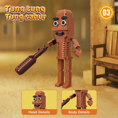 Brainrot Bricks Tung Tung Sahur Figures Tralalero Tralala Building Blocks, Cultural Character Model for Kids Birthday Gift