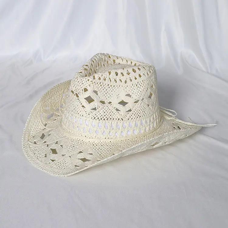 

Straw Cowboy Hat for Men Women, Wide Brim Hollow Breathable Sun Protection Cap, Travel Beach Summer Hat