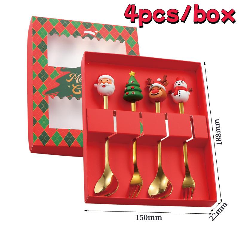 4/6Pcs Christmas Fork And Spoon Set,Stainless Steel Creative Tableware,Coffee Tea Dessert Forks And Spoons Gift Set