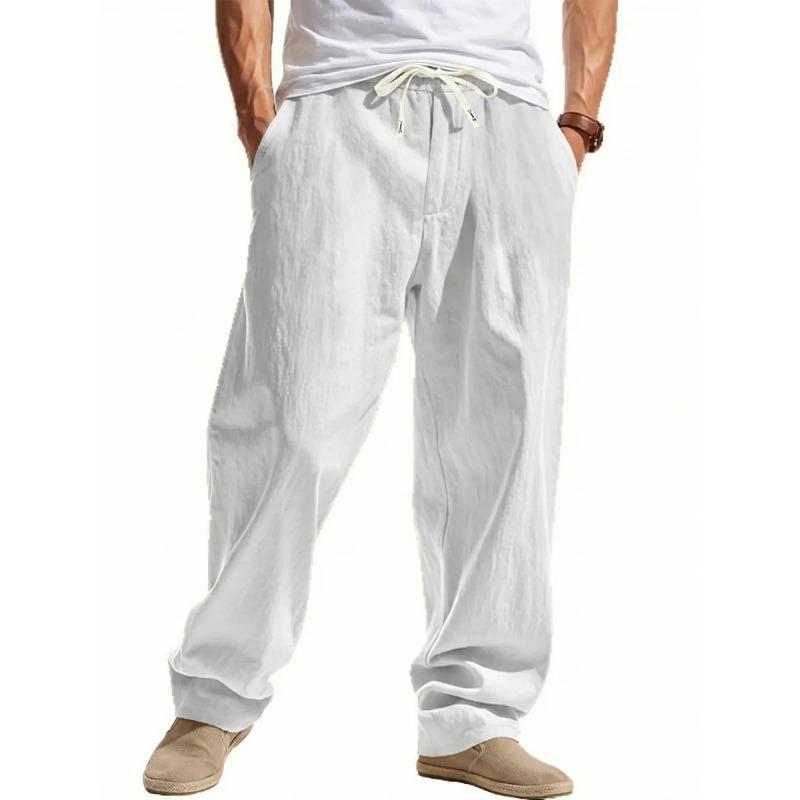 Mens Casual Linen Drawstring Waist Loose Long Pants