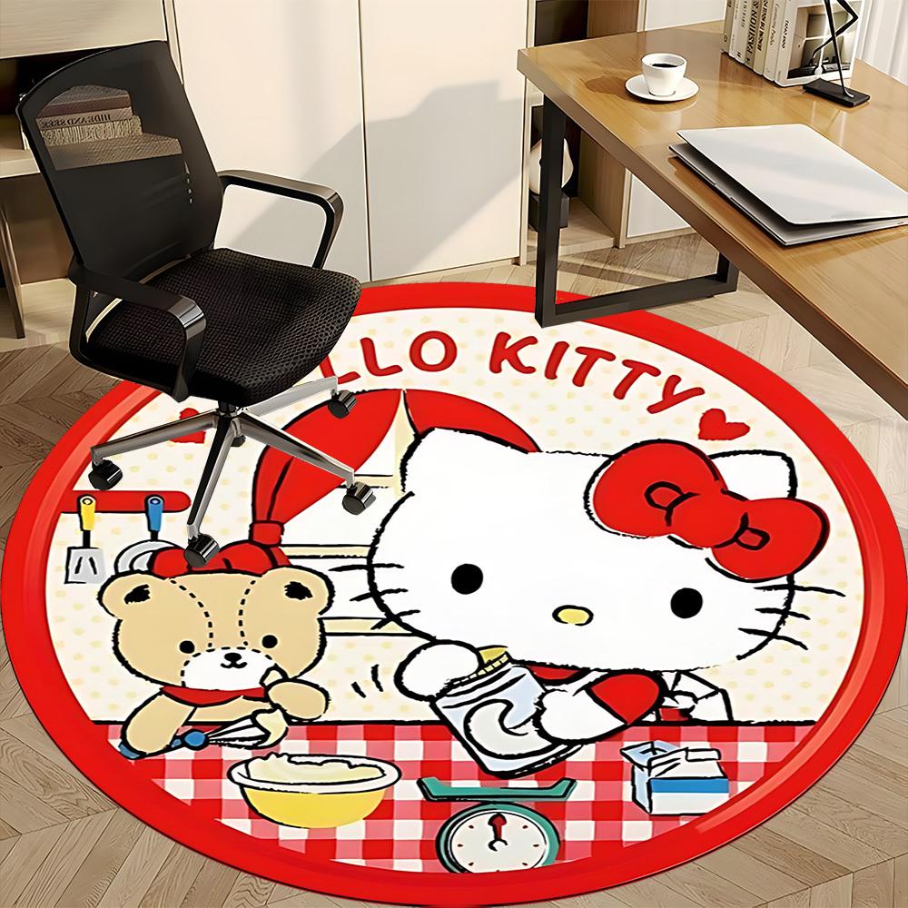 1PC Hello Kitty Office Round Rug - Perfect for Office or Study Decor, Machine Washable, Non-Slip Backing, Decorative Floor Mat