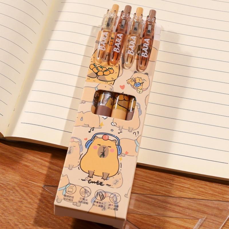4Pcs Cute Cartoon Capybara Erasable Neutral Pen 0.5mm Student School Office Stationery Washable Writing Pen