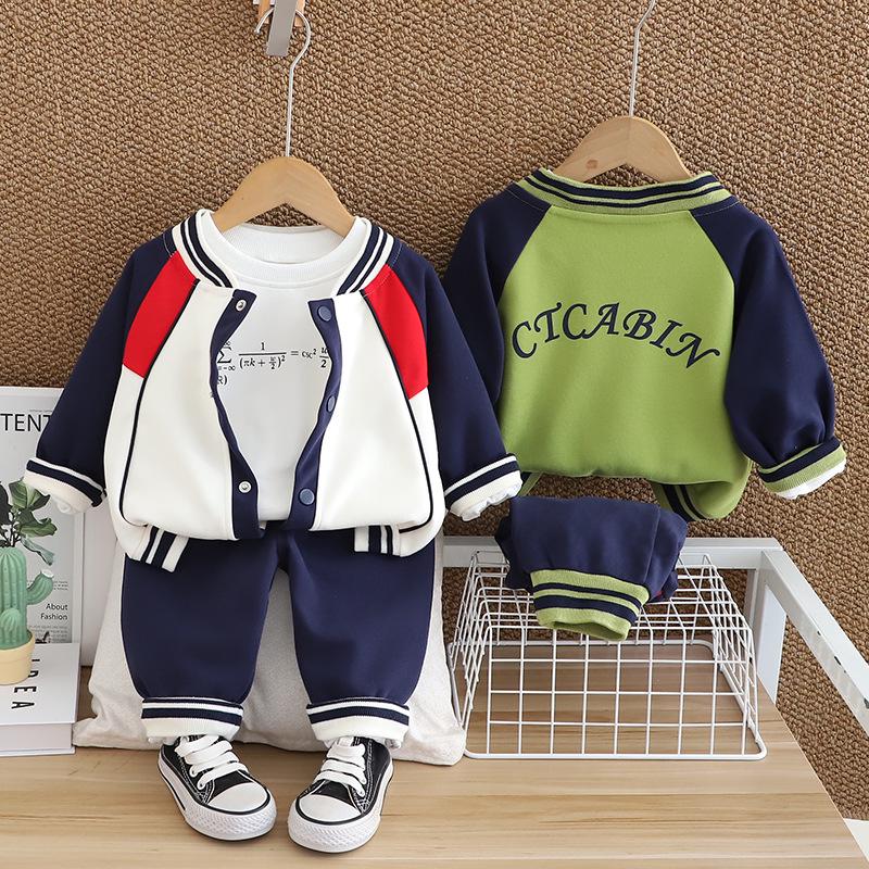 Toddler Boys' 2024 Spring/Autumn Three-Piece Set: Fashionable Baseball Jacket and Clothing
