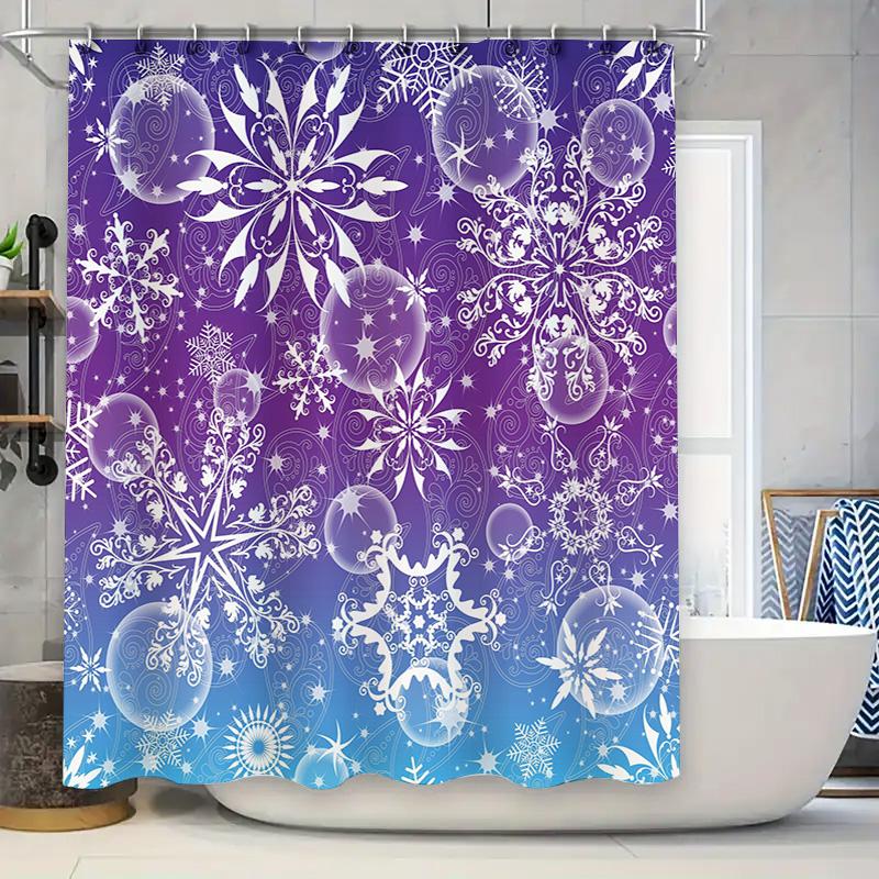 

Christmas Shower Curtain Decorative Waterproof Fabric Flower Snowflake White Purple Blue Bath Rug Cover Home Decoration Large Si W60H190(CM)-1 Pcs