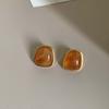 Vintage Coffee Color Square Resin Stud Earrings For Women Girls Fashion Metal Irregular Geometric Earrings Zircon 2023 Trendy