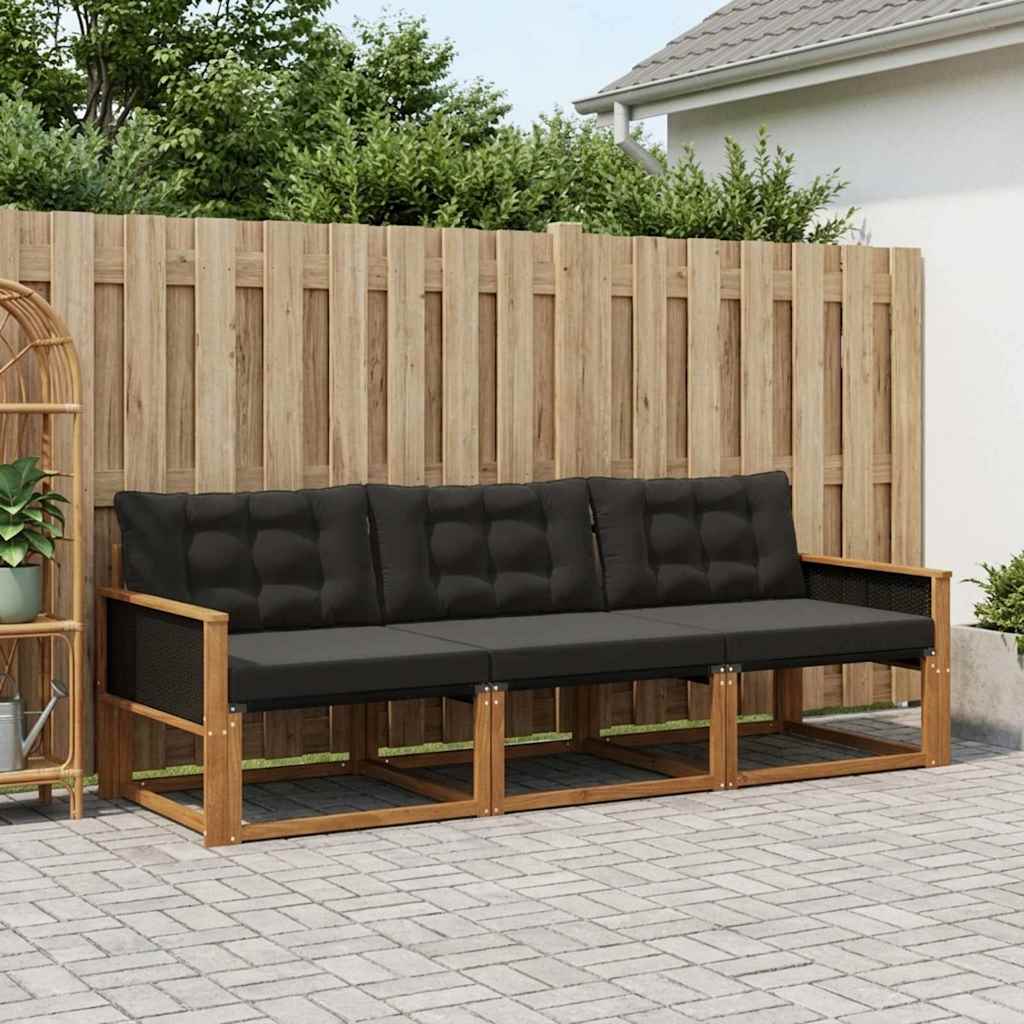 Outdoor Sofa Set with Cushions 3 pcs Natural and Black