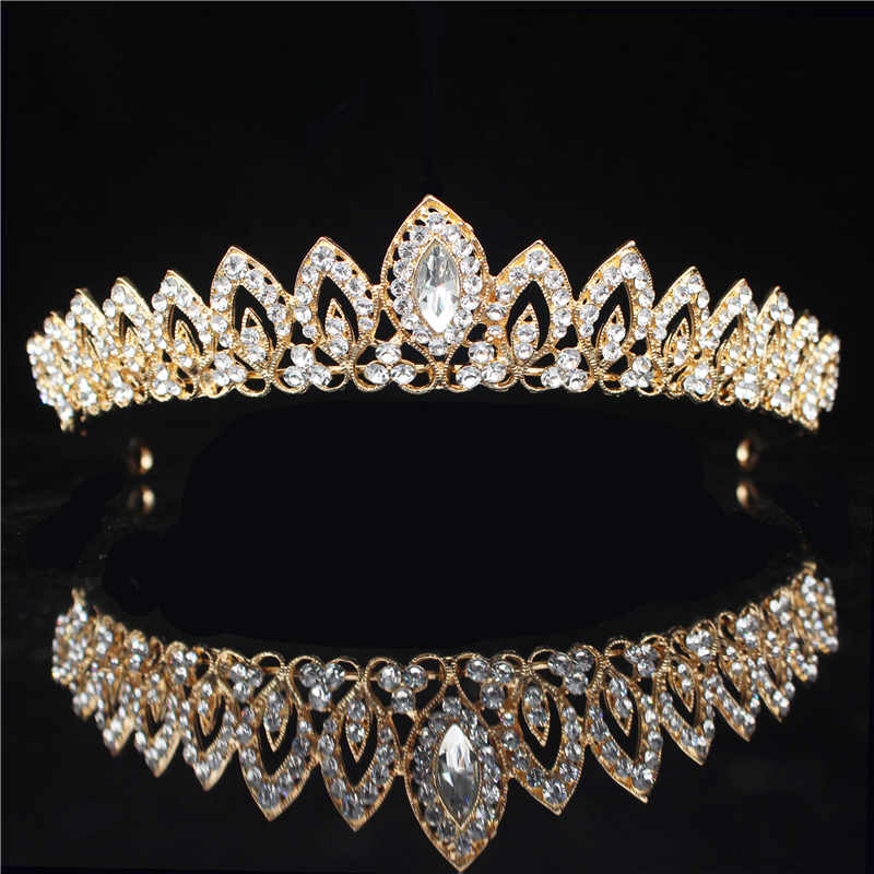 Gold Color Crystal Rhinestone Crown and Tiara Wedding Hair Jewelry Accessories for Women Bridal Tiaras Headpiece Girls Headbands