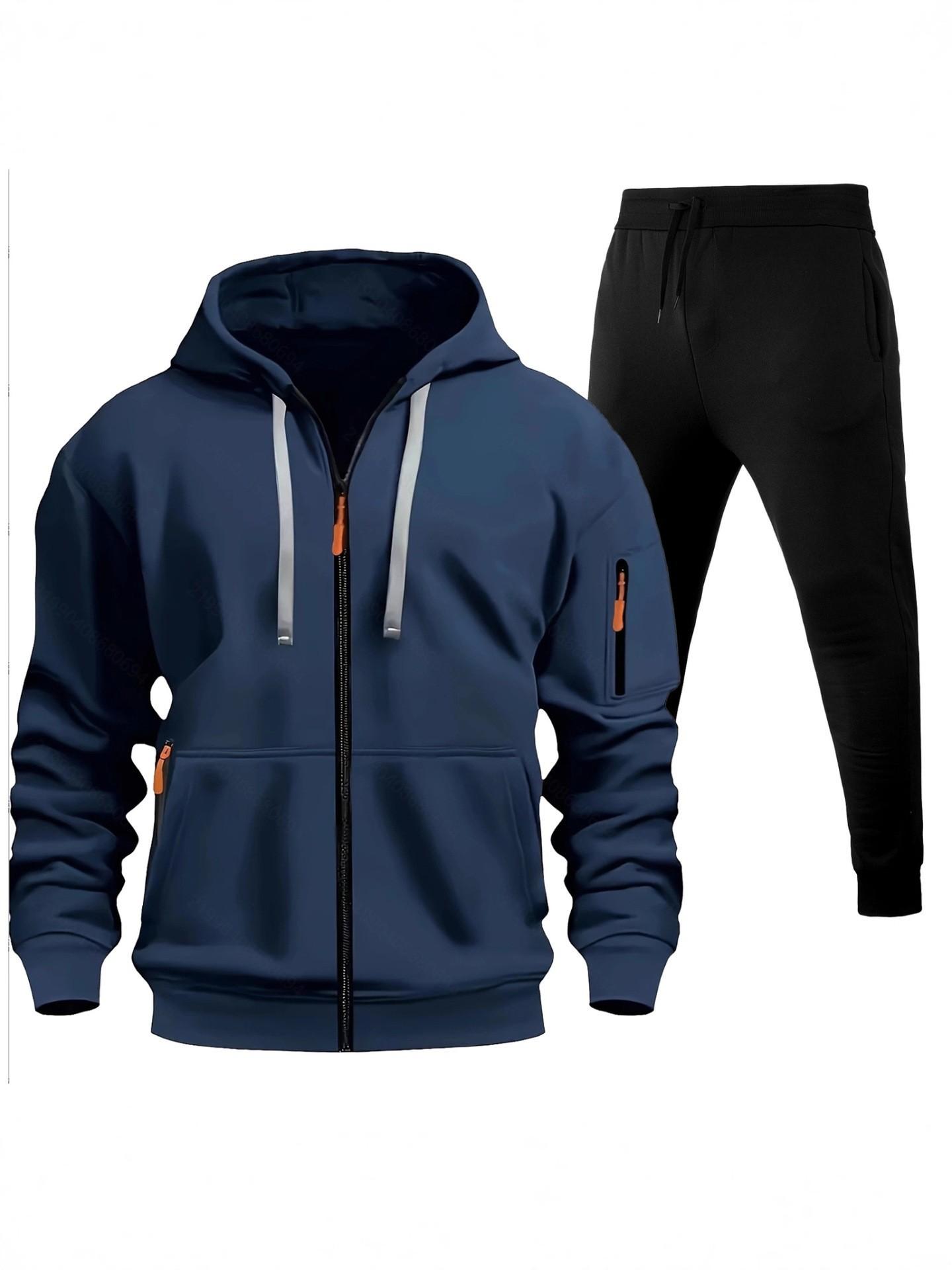 Men s Sports Hoodie Hooded Sweatshirt Zipper Multi Pocket Pullover Casual Cover L