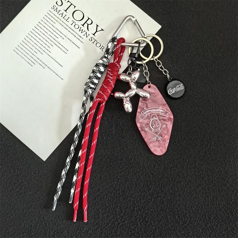 Trendy Balloon Dog Card Holder & Keychain with Woven Rope