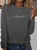 100 COTTON Women's letter print Warm base for autumn and winter Cross Printed T-shirt Casual Round Neck Long Sleeve Top