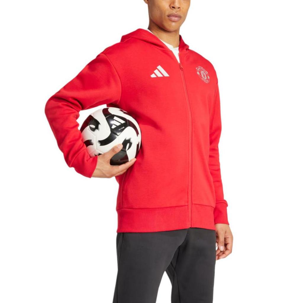 adidas Manchester United Anthem Jacket, Letter Print Comfortable Breathable Casual Sports Hooded Coat Men Daily Training Outerwear Red IT4187