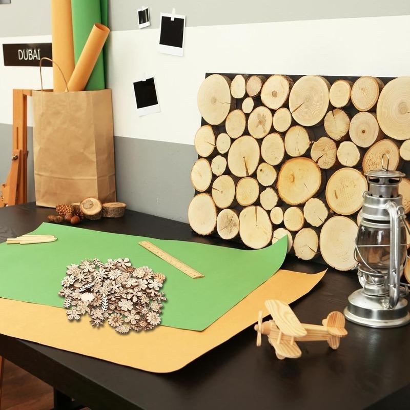 50PCS 2.5CM Wooden Flower and Leaf Pattern Cutouts for Crafts Mini Unfinished Wood Pieces for DIY Jewelry, Home Decor