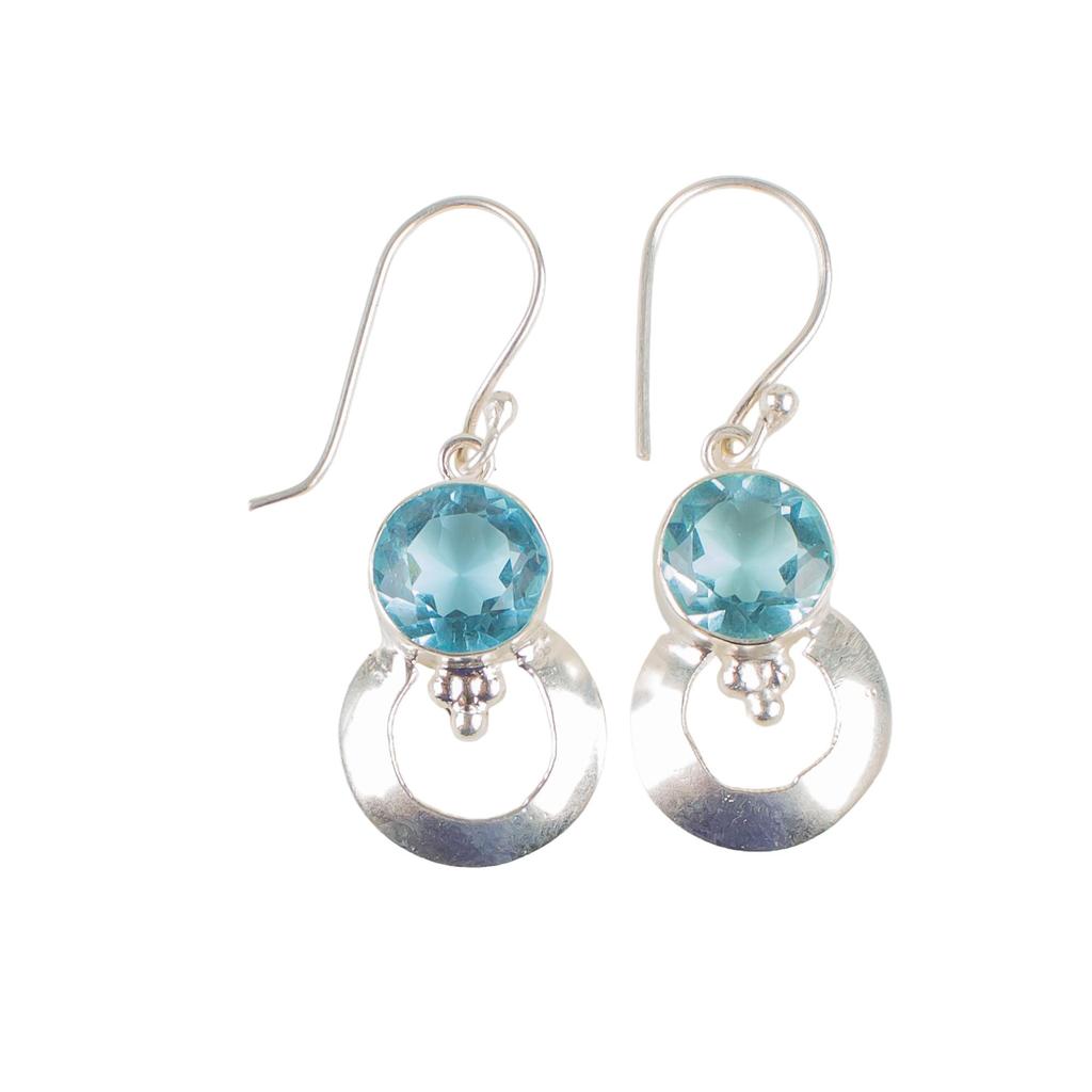 Sky Blue Topaz Gemstone Dangle Earrings 1.50" , 925 Sterling Silver Handmade Silver Jewelry EE-59-12