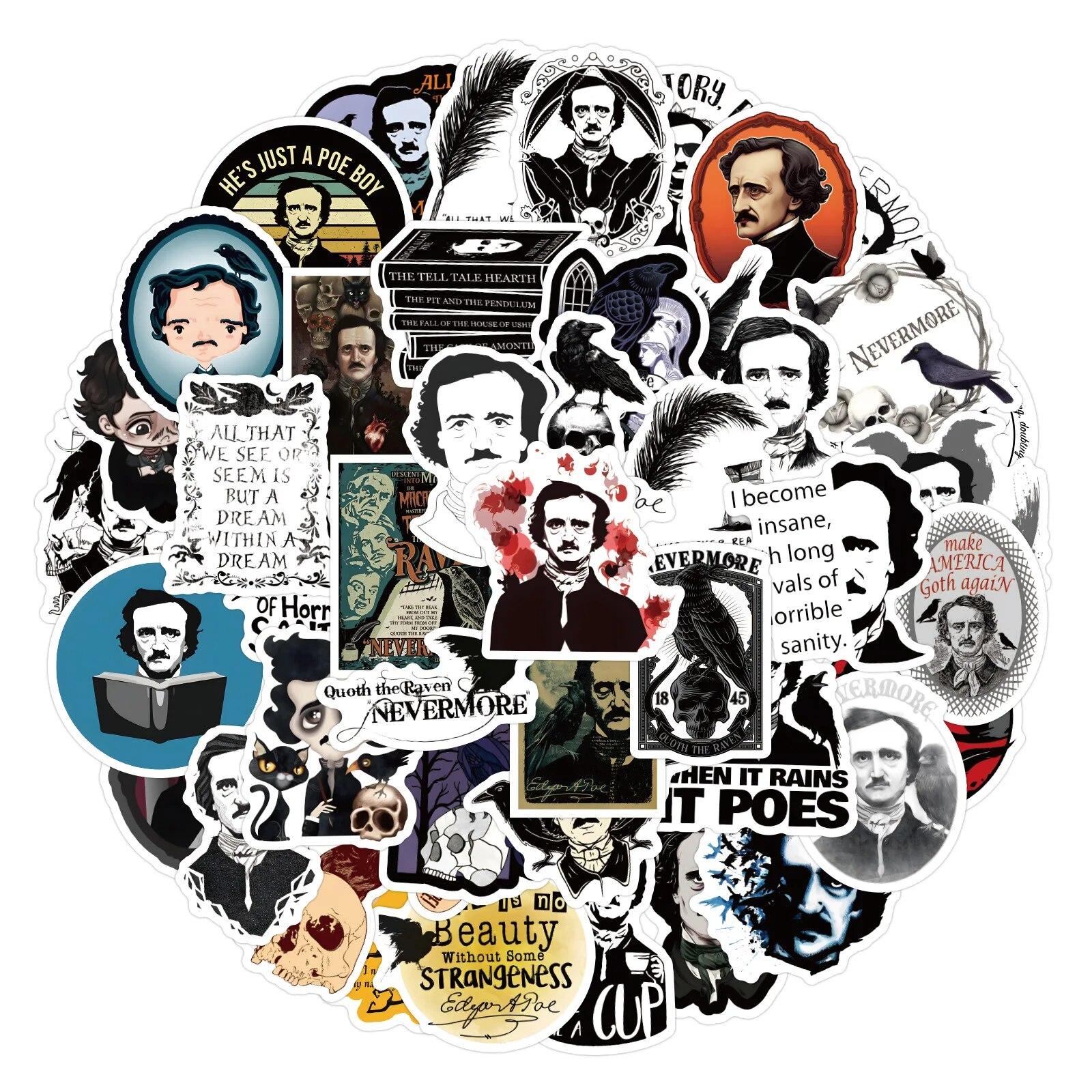 

10/52 шт., наклейки с рисунком Эдгара Аллана По, граффити, наклейки для DIY, багажа, ноутбука, скейтборда, мотоцикла, велосипеда, наклейки 10pcs