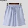 INCERUN Two Pieces Men Stand Neck Striped Long Sleeve Shirts Short Pants Casual Sets