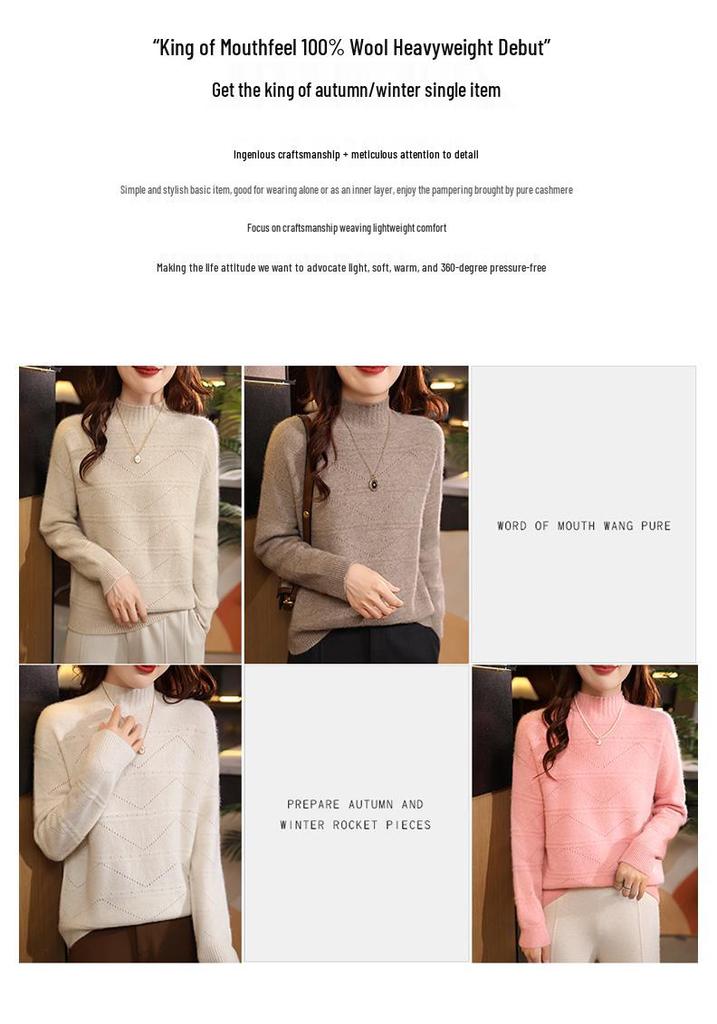 European Hollow Pure Wool Sweater - Women's Autumn/Winter Round Neck Knitwear
