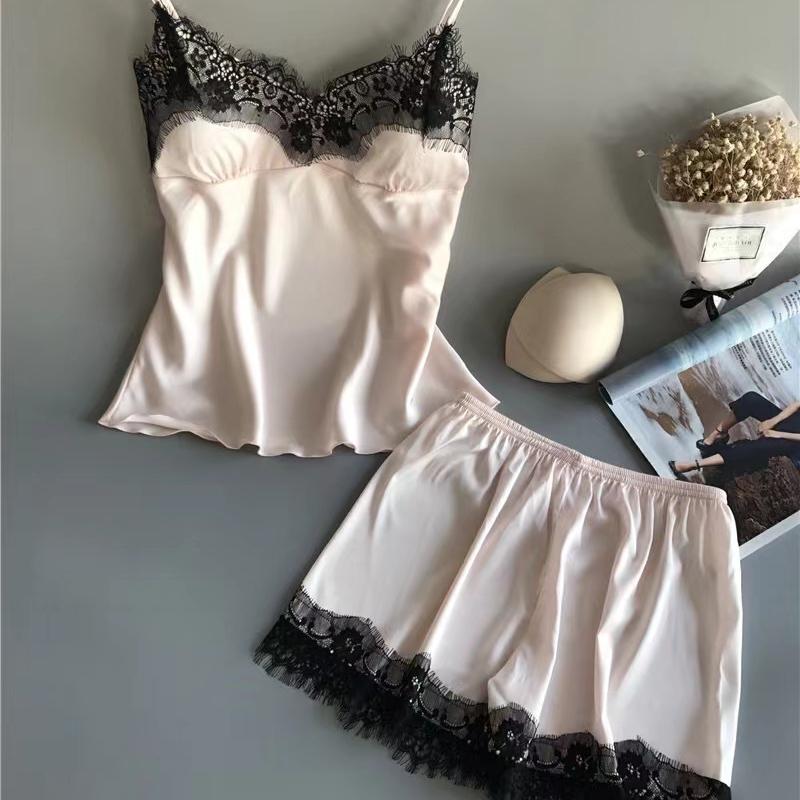 Pijama Damă la Modă cu Dantelă cu Decolteu în V Lenjerie Sexy Pijamale Set de Pantaloni Scurți de Dormit Articole de Dormit Nou