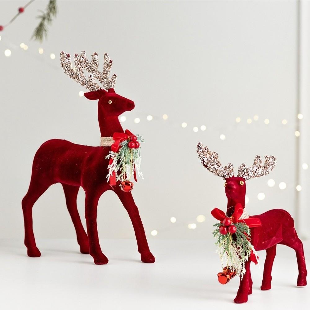 Glitter Antler Christmas Deer Statue Wine Red Xmas Decoration  Christmas Scene Layout